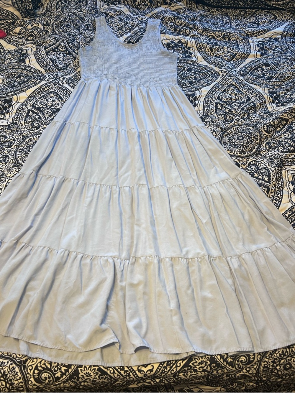 Light Blue Tiered Smocked Bodice Dress